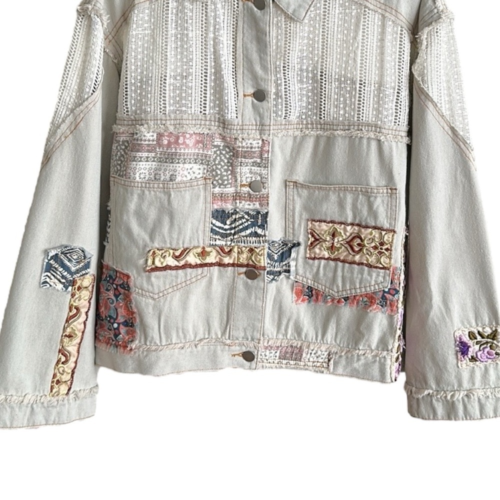 Pol Patchwork Lace Oversized Denim Jacket Light W… - image 4